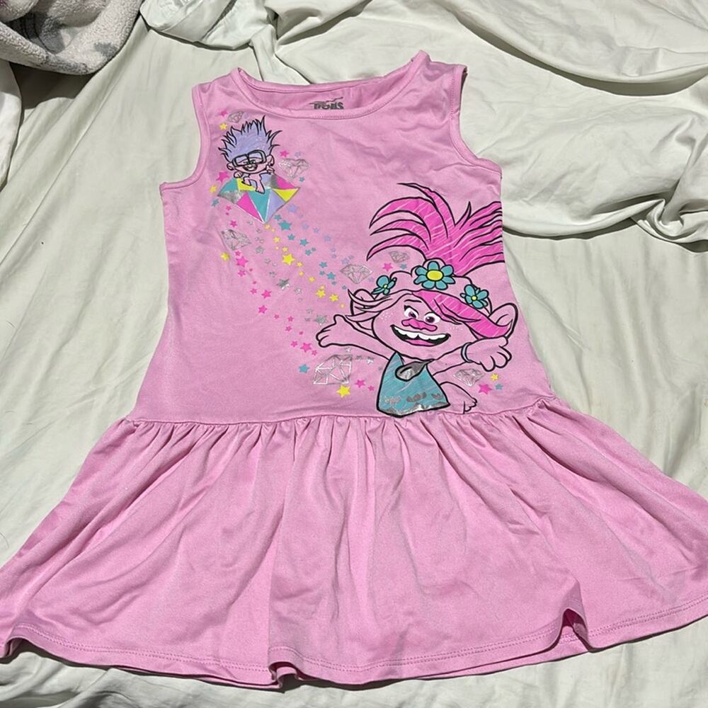 Dreamworks trolls world tour 6/6x drop waist poppy dress in pink super soft euc